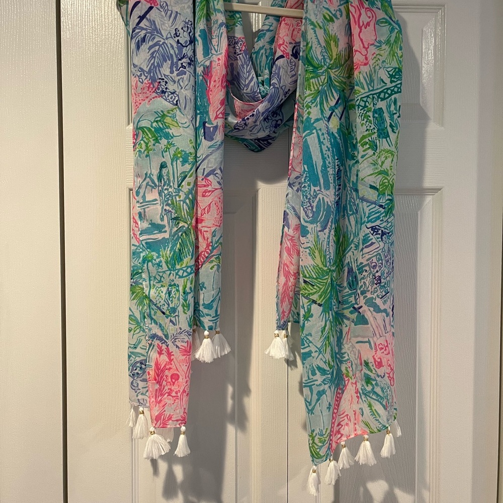 Lilly Pulitzer Multicolor Tropical Scarf 100% Polyester Fabric - Picture 10 of 11